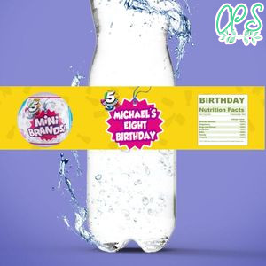 Surprise Mini Brands Birthday Water Bottle Label Template to Print at Home Instant Download