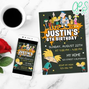 Hey Arnold Birthday Invitation Customizable Template to Print at Home Instant Download