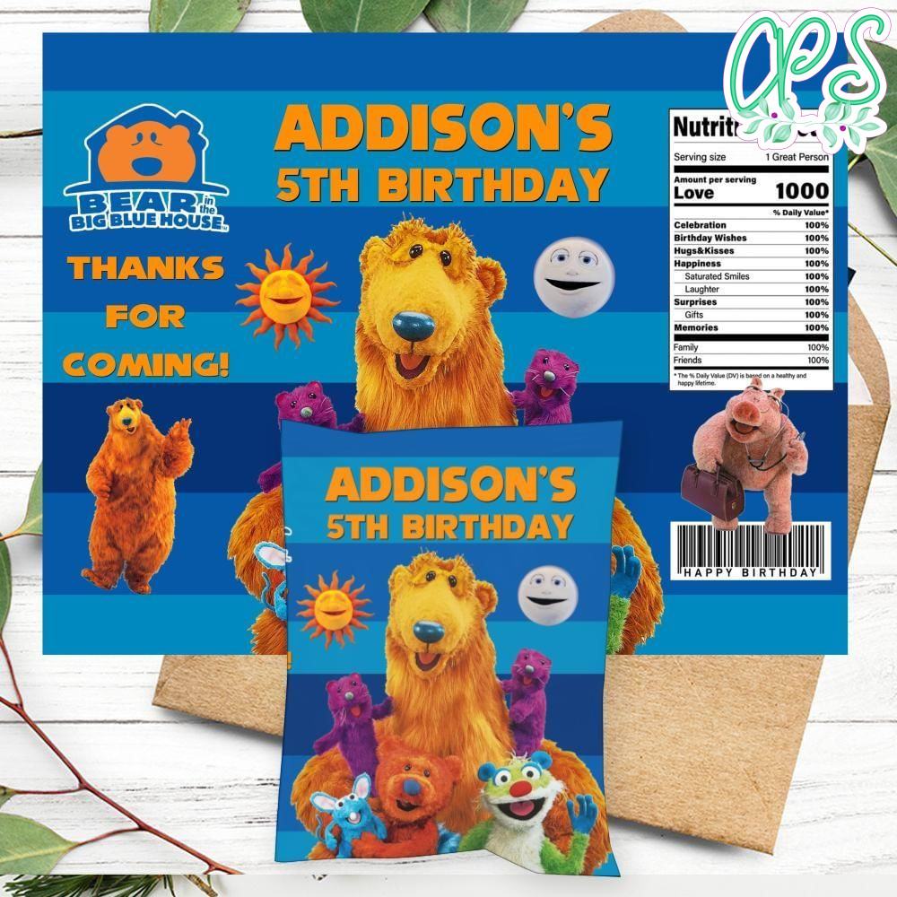 Bear in the big blue house Birthday Party Chip Bag Digital File Printable Instant Download