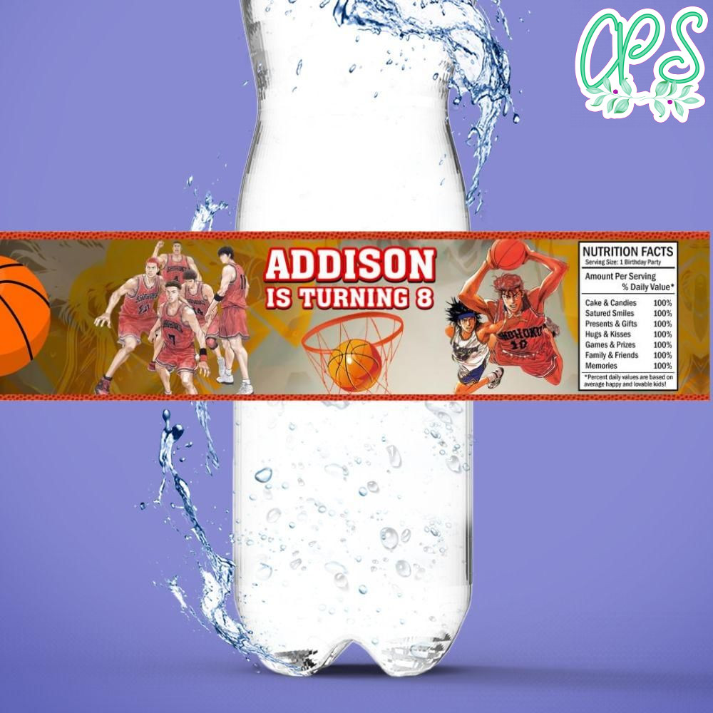 Slam dunk Birthday Water Bottle Label Template | CustomPartyShirts