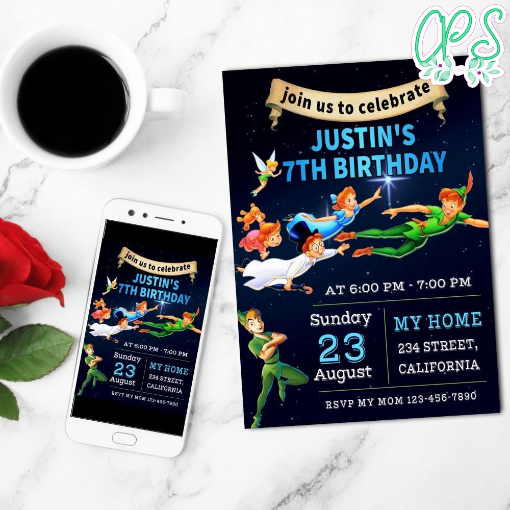 Peter Pan Classic Mobile Invite Customizable Template Instant Download
