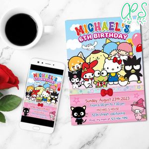 Sanrio Birthday Invitation Customizable Template to Print at Home Instant Download