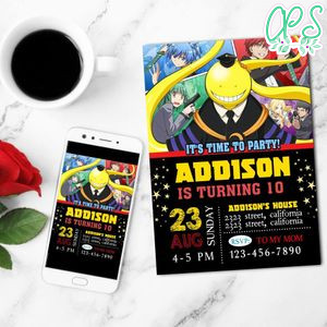 Assassination Classroom Graduation Mobile Invite Customizable Template Instant Download