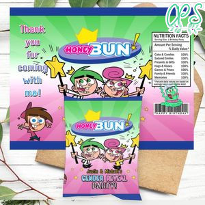 The Fairly Oddparents Gender Reveal Birthday Honey Buns Snack Bag Label Customizable Instant Download