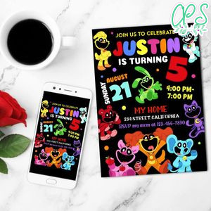 Smiling Critters Mobile Invite Customizable Template Instant Download