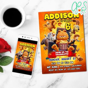 Garfield Birthday Invitation Customizable Template to Print at Home Instant Download
