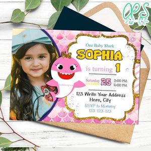 Baby Shark Birthday Flyer with Photo Customizable Template to Print at Home Instant Download