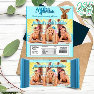 Mako mermaid Candy bar Label Customizable Template Instant Download