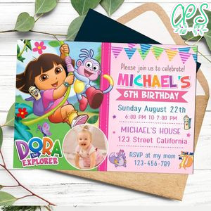 Dora the explorer Birthday Invitation with Photo Customizable Template to Print at Home Instant Download