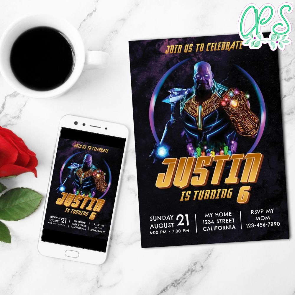 Thanos Birthday Mobile Invite Customizable Template Instant Download