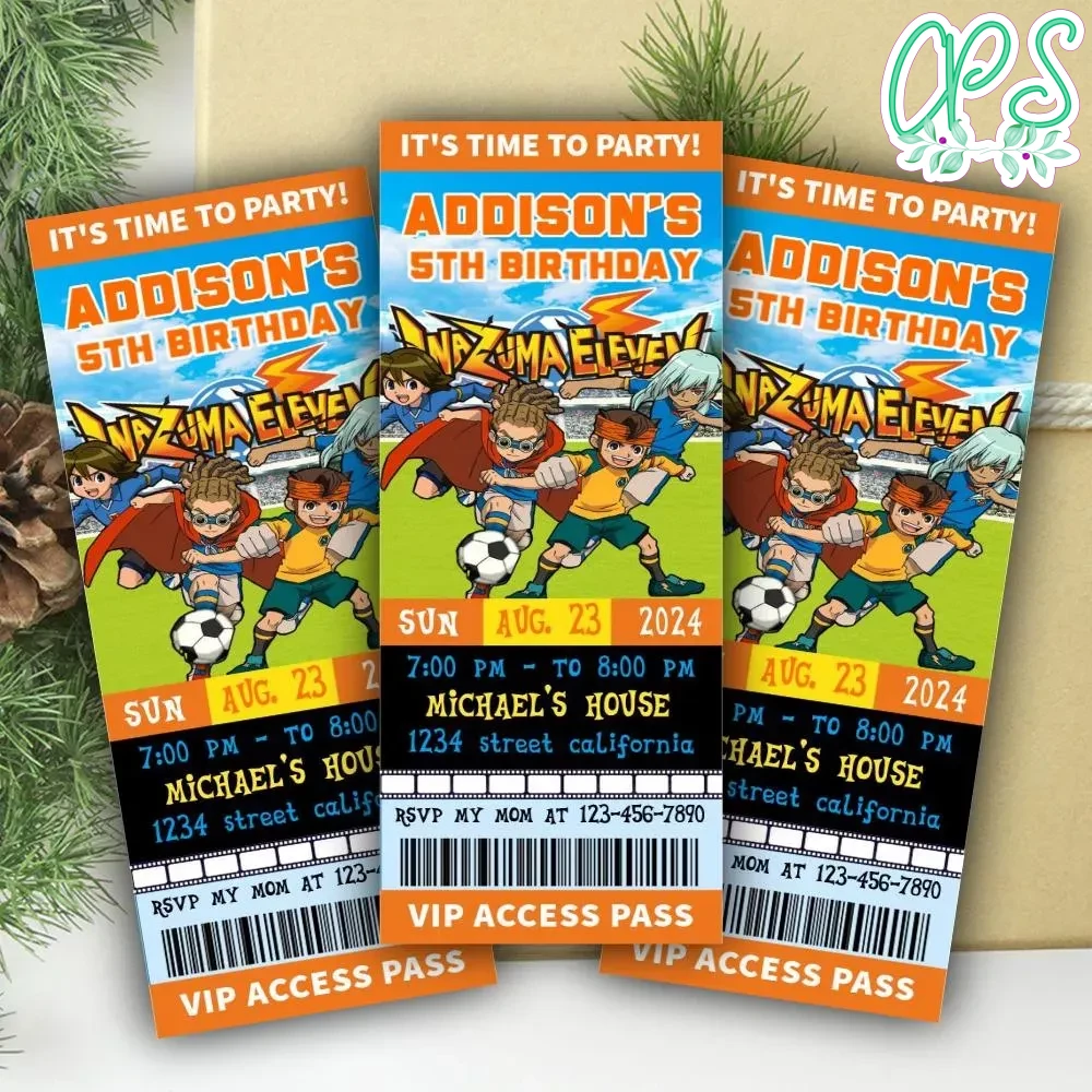 Inazuma Eleven Ticket Invitation Customizable Template | CustomPartyShirts