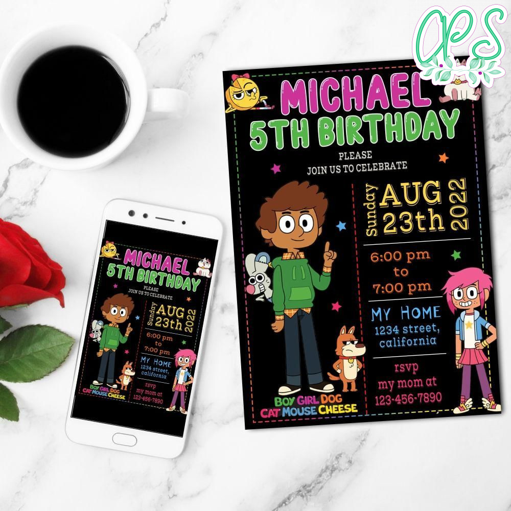 Boy Girl Dog Mouse Cheese Birthday Mobile Invite Customizable Template Instant Download