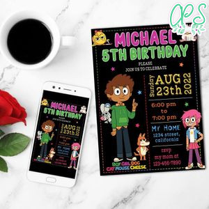 Boy Girl Dog Mouse Cheese Birthday Mobile Invite Customizable Template Instant Download