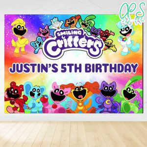 Smiling Critters Birthday Backdrop Digital File Template Instant Download