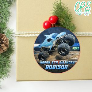 Megalodon monster Circle Sticker Template Customizable to Print at Home Instant Download