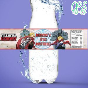 Fullmetal Alchemist Birthday Water Bottle Label Template to Print at Home Instant Download