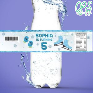 Ice Skating Bottle Label Birthday Water Bottle Label Template to Print at Home Instant Download