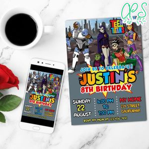 Teen Titans Go Digital Invitation Customizable Template to Print at Home Instant Download