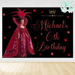 Barbie and queen of hearts Birthday Backdrop Digital File Template Instant Download