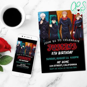 Jujutsu Kaisen Birthday Mobile Invite Customizable Template Instant Download