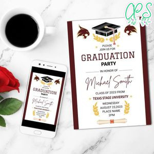 Texas state graduation Invitation Customizable Template to Print at Home Instant Download