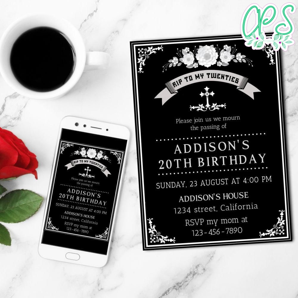 Rest In Peace Birthday Mobile Invite Customizable Template Instant Download