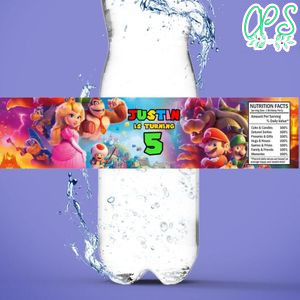 Super Mario Bros Birthday Water Bottle Label Template to Print at Home Instant Download