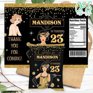 Flapper Birthday Party Chip Bag Digital File Printable Instant Download