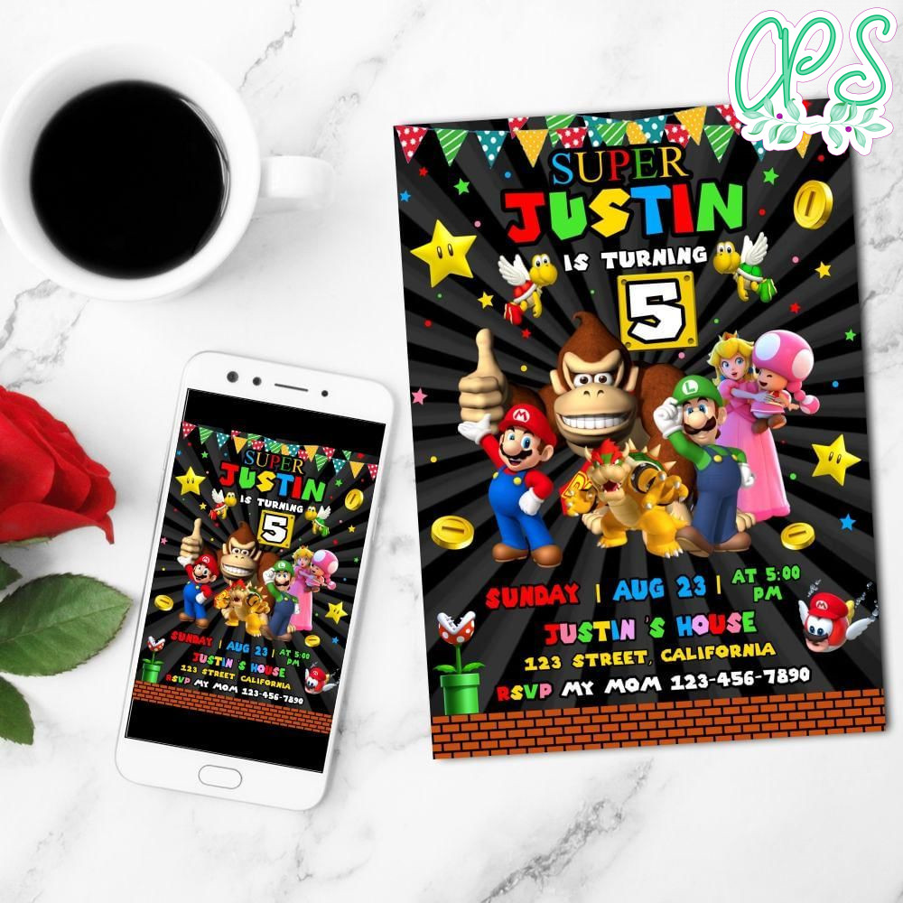 Super Mario Mobile Invite Customizable Template Instant Download