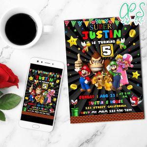 Super Mario Mobile Invite Customizable Template Instant Download