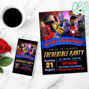 Avengers Infinity War Birthday Mobile Invite Customizable Template Instant Download