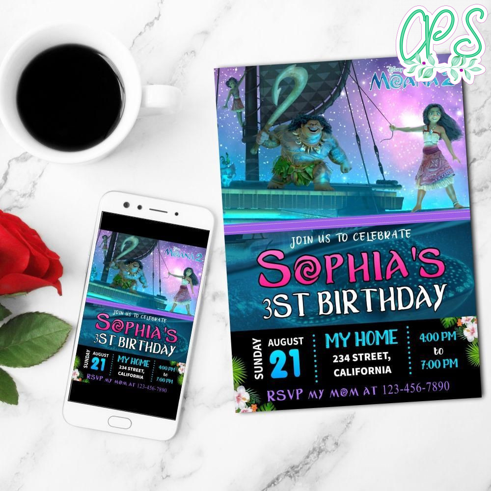 Moana 2 Mobile Invite Customizable Template Instant Download