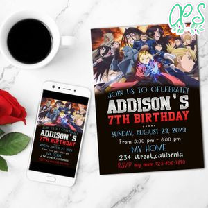 Fullmetal Alchemist Mobile Invite Customizable Template Instant Download
