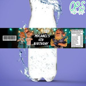 Hello neighbor Birthday Water Bottle Label Template to Print at Home Instant Download