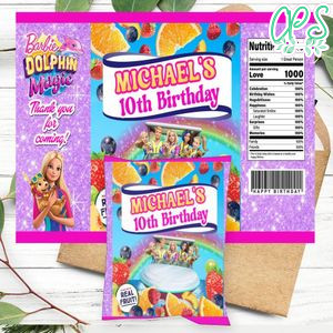 Barbie Dolphin Magic Birthday Party Fruit Snack Bag Digital File Printable Instant Download