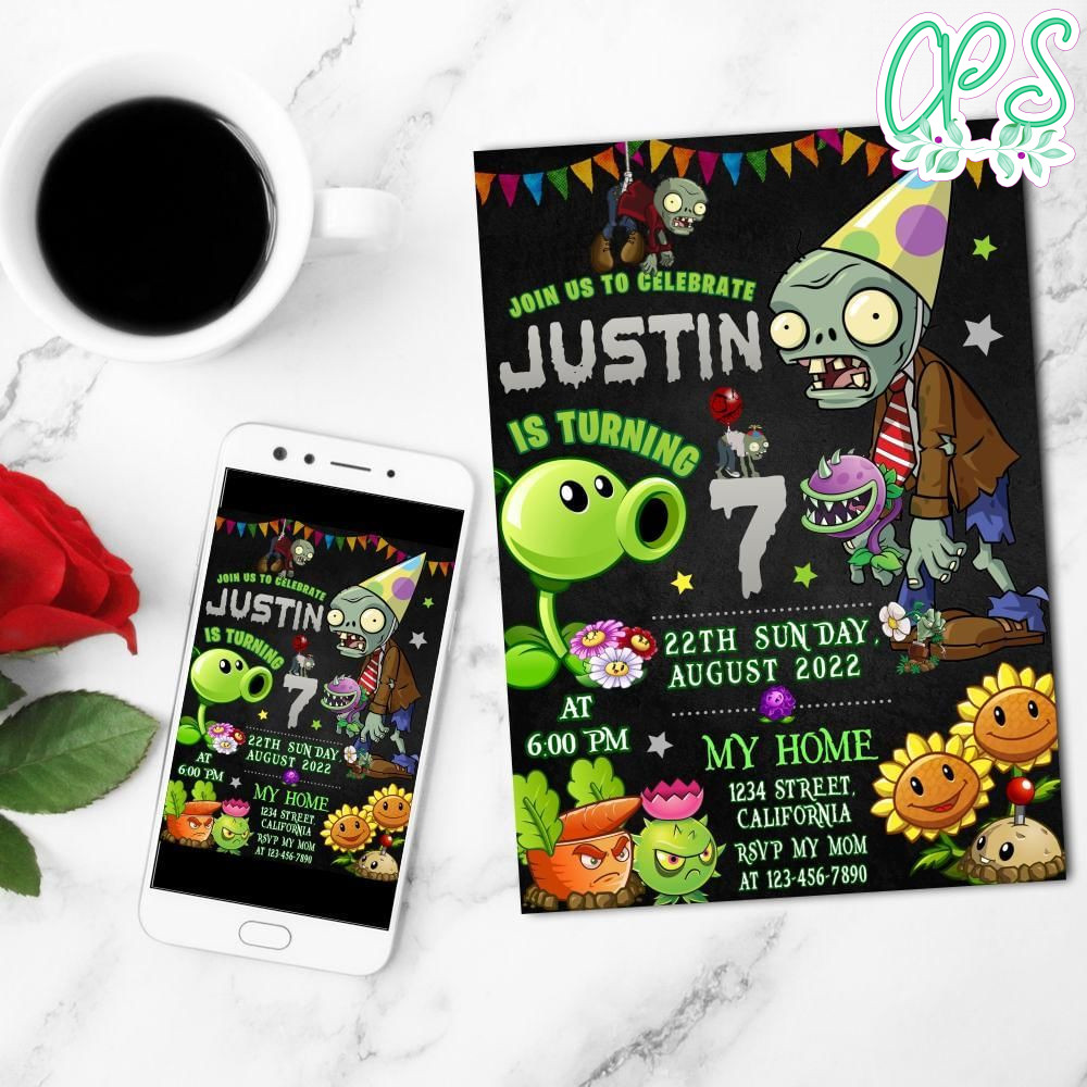 Plants Versus Zombies Mobile Invite Customizable Template Instant Download