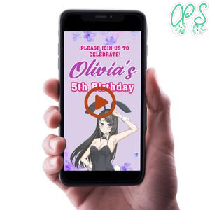 Bunny girl Birthday Video Invitation Digital Template Customizable Instant Download