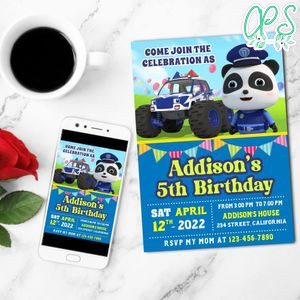 Babybus police Invitation Customizable Template to Print at Home Instant Download