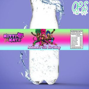 Kitti Katz Birthday Water Bottle Label Template to Print at Home Instant Download