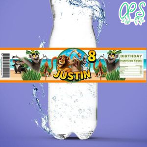 Madagascar Birthday Water Bottle Label Template to Print at Home Instant Download