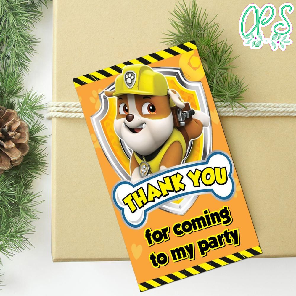 Rubble Paw Patrol Thank You Tag Customizable Template | CustomPartyShirts