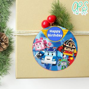 Robocar Poli Circle Sticker Template Customizable to Print at Home Instant Download