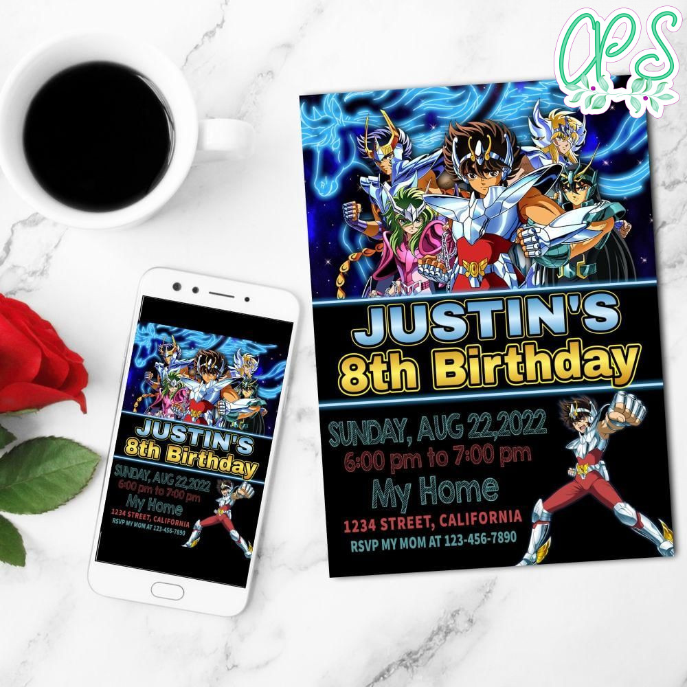 Saint Seiya Birthday Mobile Invite Customizable Template Instant Download