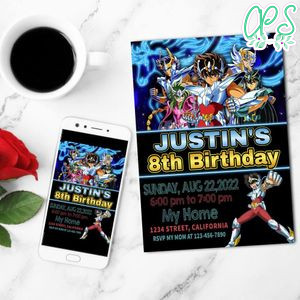 Saint Seiya Birthday Mobile Invite Customizable Template Instant Download
