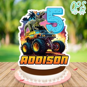 T Rex Dinosaur Monster Truck Cake Topper Template Printable Instant Download