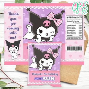 Kuromi Birthday Honey Buns Snack Bag Label Customizable Instant Download