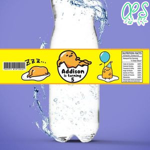 Gudetama Birthday Water Bottle Label Template to Print at Home Instant Download