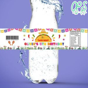 Taco Bottle Label Birthday Water Bottle Label Template to Print at Home Instant Download