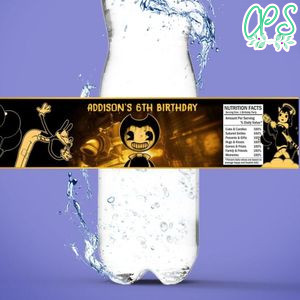 Bendy Birthday Water Bottle Label Template to Print at Home Instant Download