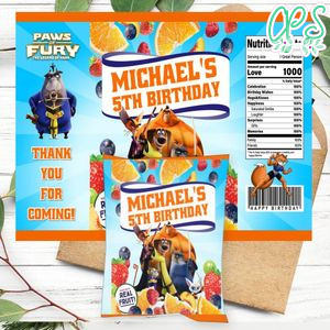 Paws Of Fury Birthday Party Fruit Snack Bag Digital File Printable Instant Download